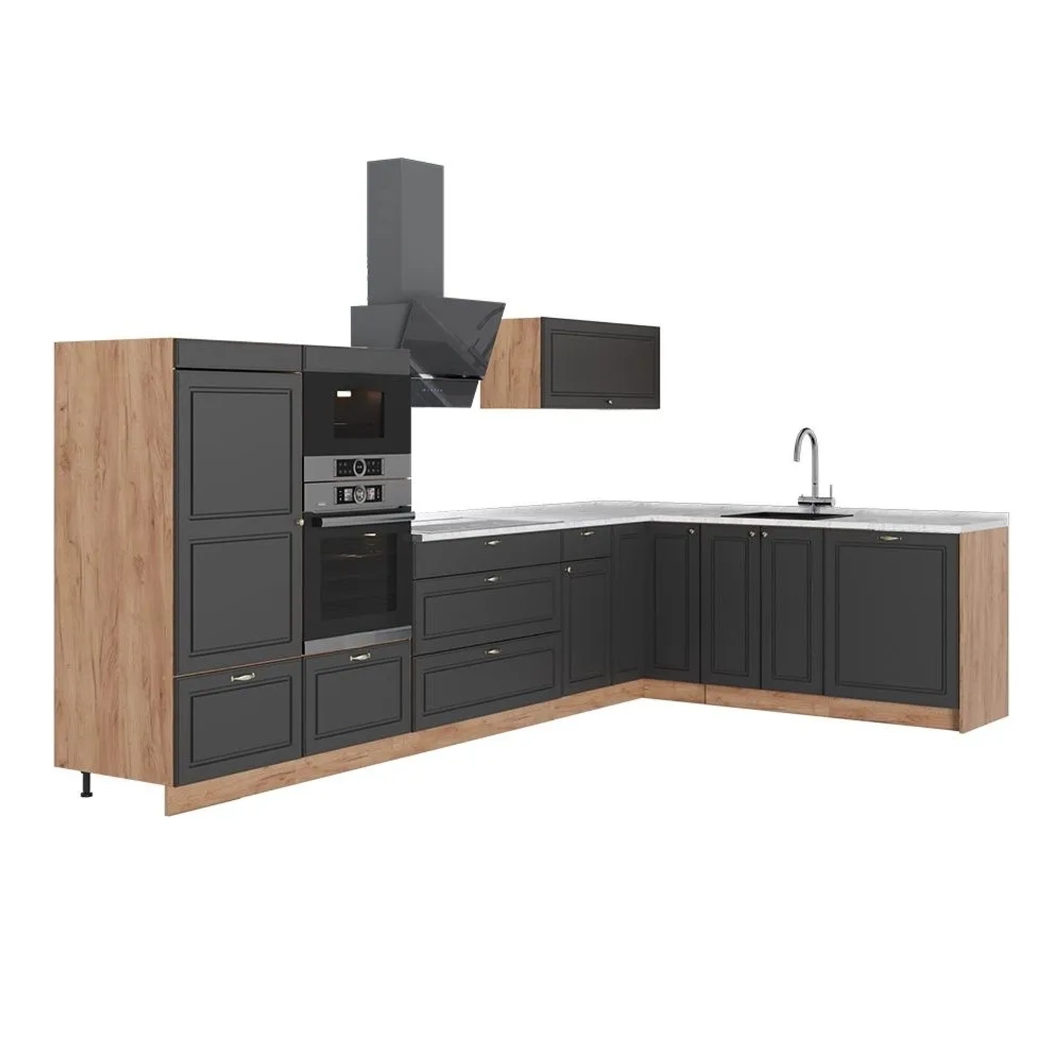 Vicco Eckküche Fame-Line Anthrazit-Gold Landhaus/Goldkraft Eiche 347 x 154 AP Marmor Art Nr 63591