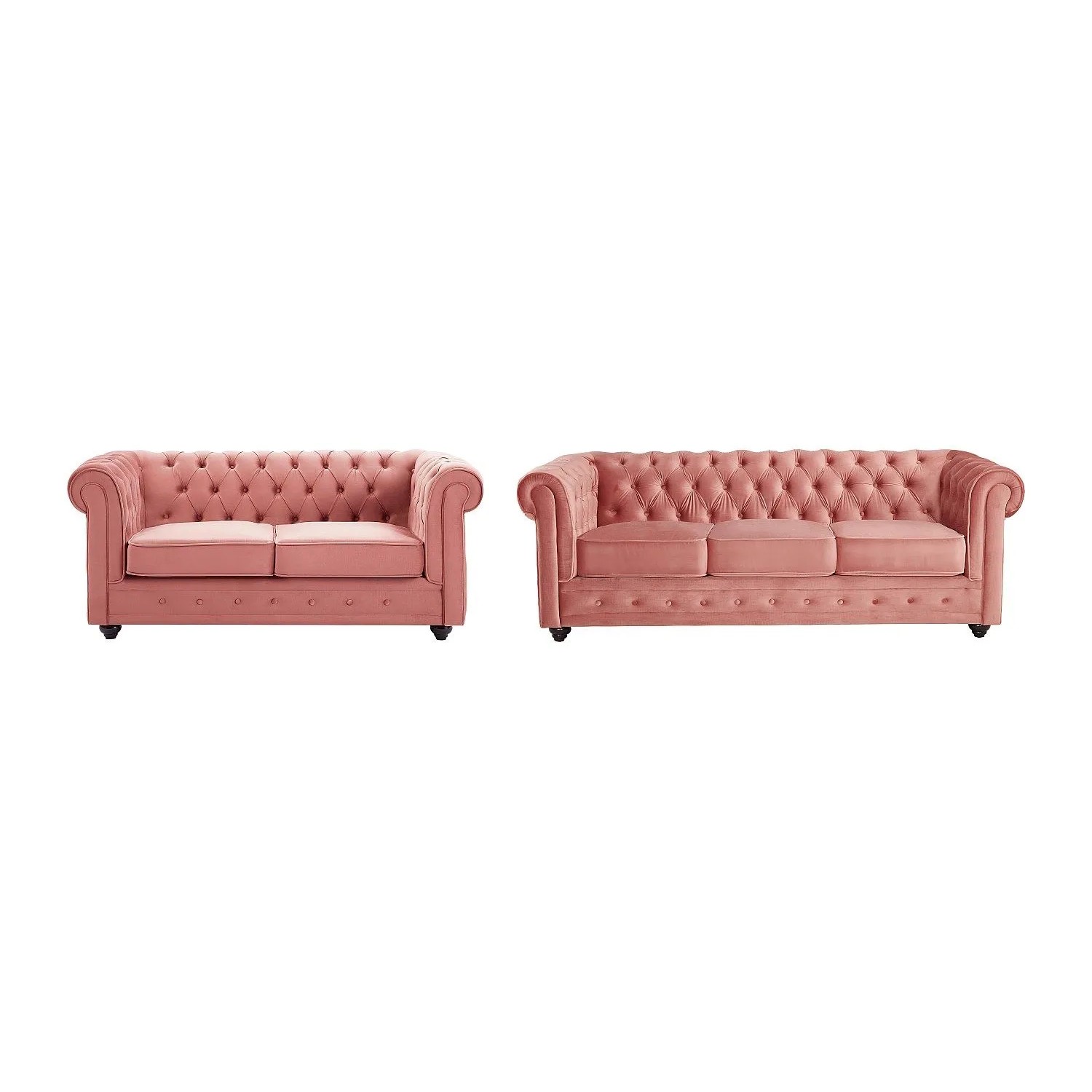 Vente-unique Couchgarnitur Chesterfield Puderrosa 165 cm  205 cm