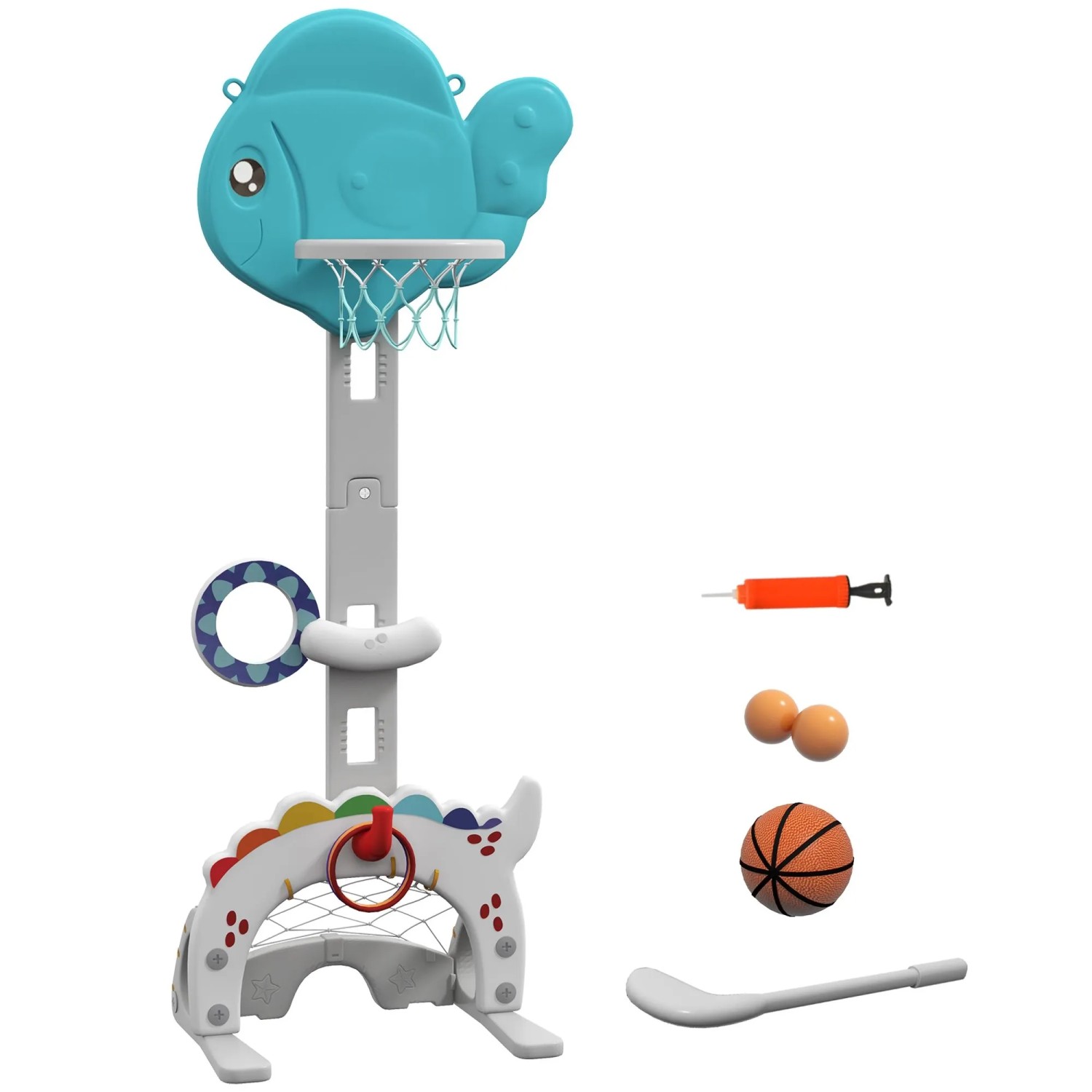 AIYAPLAY Kinder Basketballkorb HDPE 46L x 51B x 134-152H cm Blau+Grau+Weiß