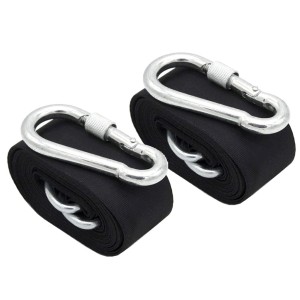 AMANKA Schaukel-Befestigung mit 2 Gurten (300 cm) und Karabinerhaken, zusammengerollt.