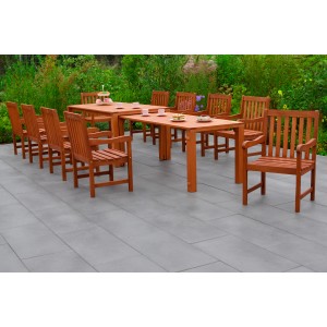 Merxx Santos 11-tlg. Gartenmöbel-Set mit 10 Holzstühlen und ausziehbarem Gartentisch.