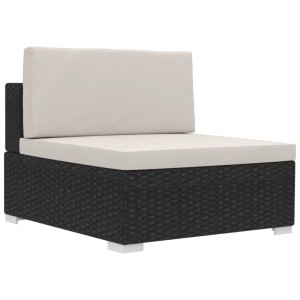 Schwarzes Rattan Ecksofa mit creme-farbenen Auflagen, Teil der vidaXL Garten-Sofagarnitur.