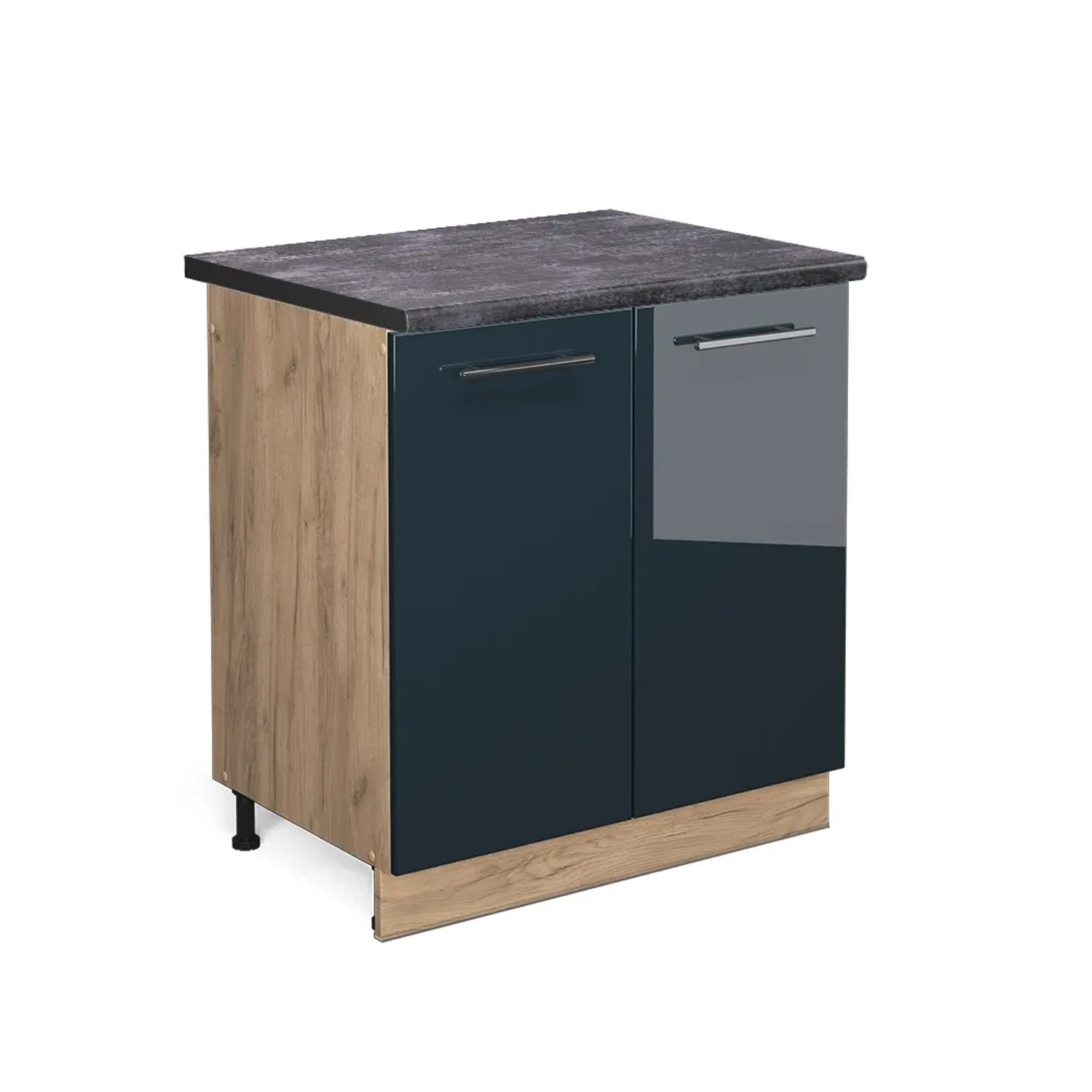 Vicco Spülenunterschrank Fame-Line Dunkelblau Hochglanz/Goldkraft Eiche 80 cm AP Anthrazit