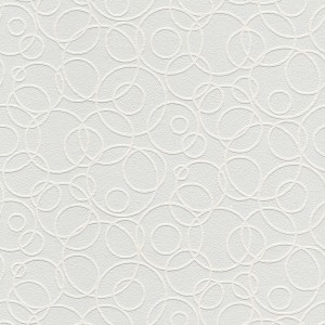 Weiße, überstreichbare Vliestapete mit grafischem Muster aus Kreisen und Punkten.