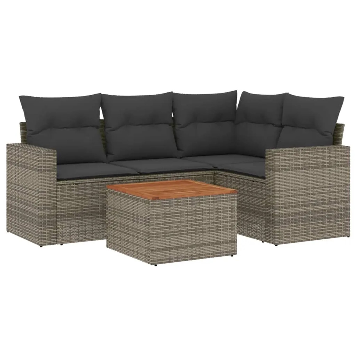 vidaXL 5-Tlg Garten-Sofagarnitur mit Kissen Grau Poly Rattan 3256438