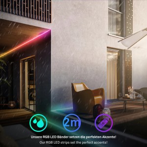 Briloner LED-Band Starter-Set: 2 m RGB/W Licht für Terrasse & Garten, stimmungsvolle Beleuchtung.