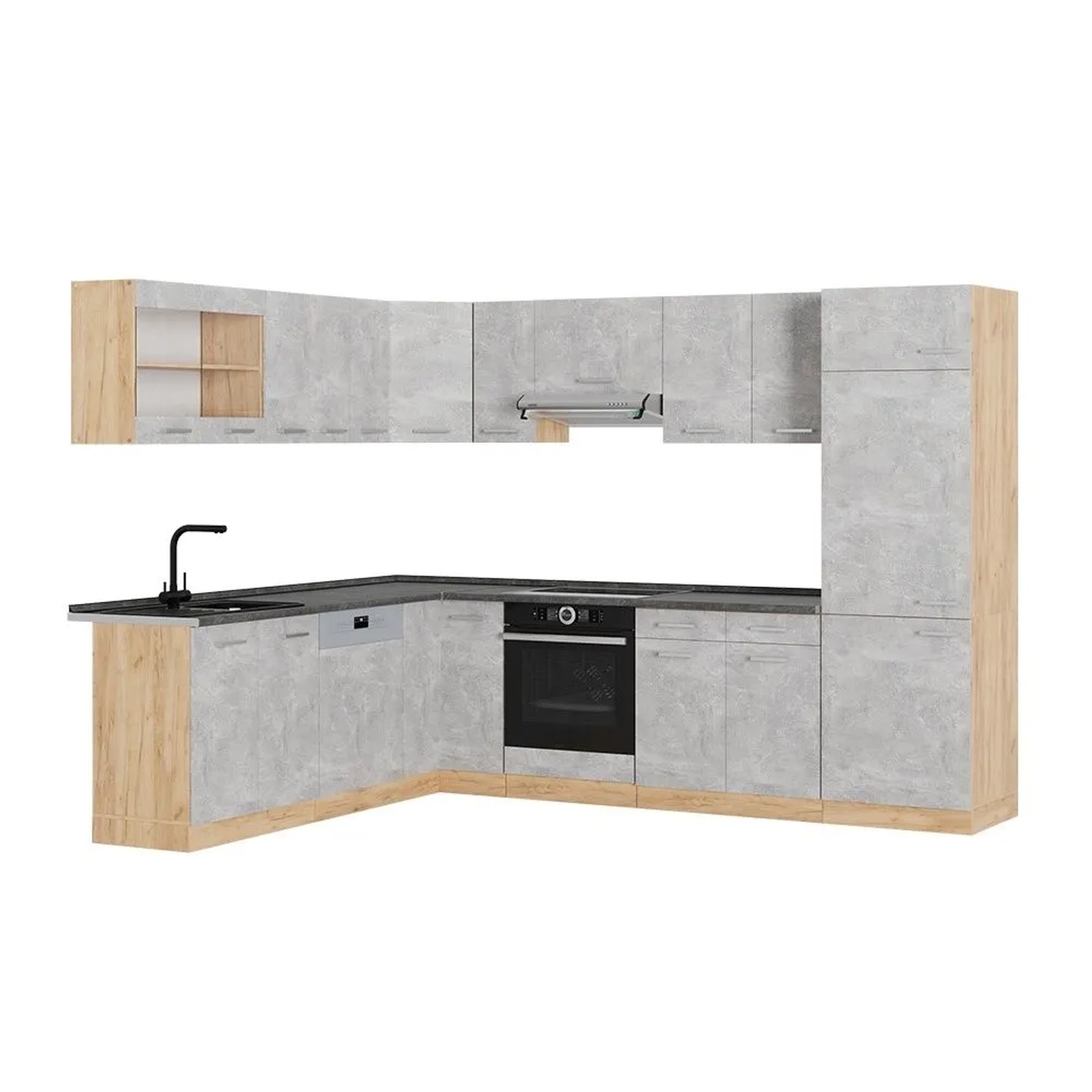Vicco Eckküche R-Line Beton/Goldkraft Eiche 287 x 82, AP Anthrazit
