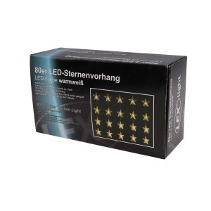 Schwarze Box für Lex 80 LED Stern Lichtervorhang, warmweiß. Zeigt leuchtende Sterne für Außen & Innen, ideal für Weihnachten.