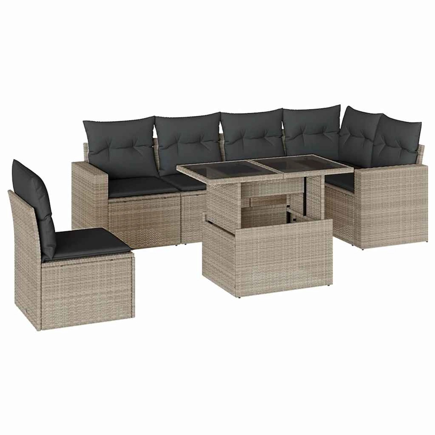 vidaXL 7-Tlg Garten-Sofagarnitur mit Kissen Hellgrau Poly Rattan 3267312 günstig online kaufen