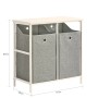 SoBuy Wäscheschrank BZR57-W mit 2 grauen Wäschesäcken aus Vlies und Ablage.