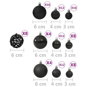 vidaXL 100-tlg. Weihnachtskugel-Set Schwarz in verschiedenen Größen und Ausführungen.