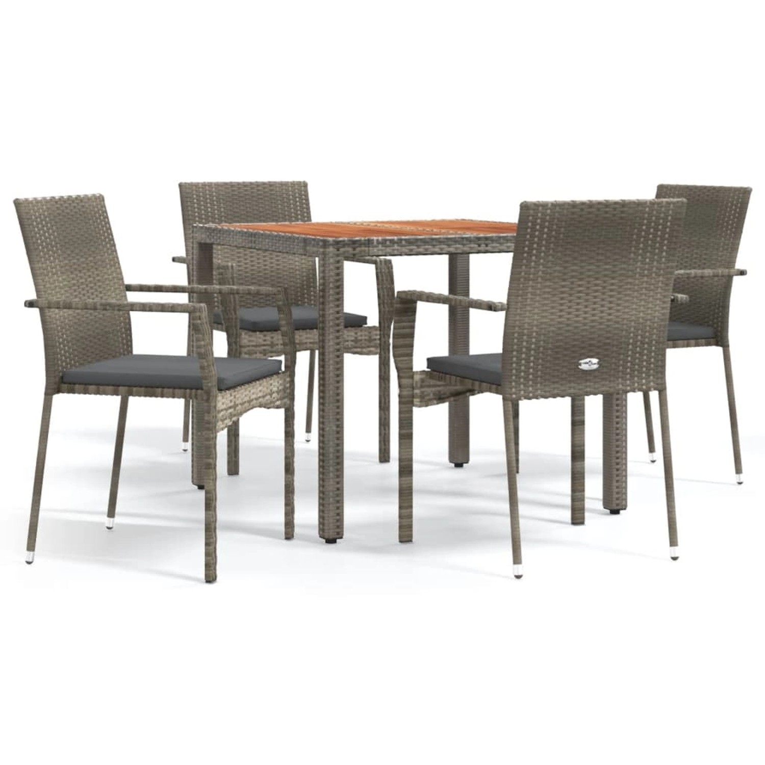 vidaXL 5-Tlg Garten-Essgruppe mit Kissen Grau Poly Rattan 3184994