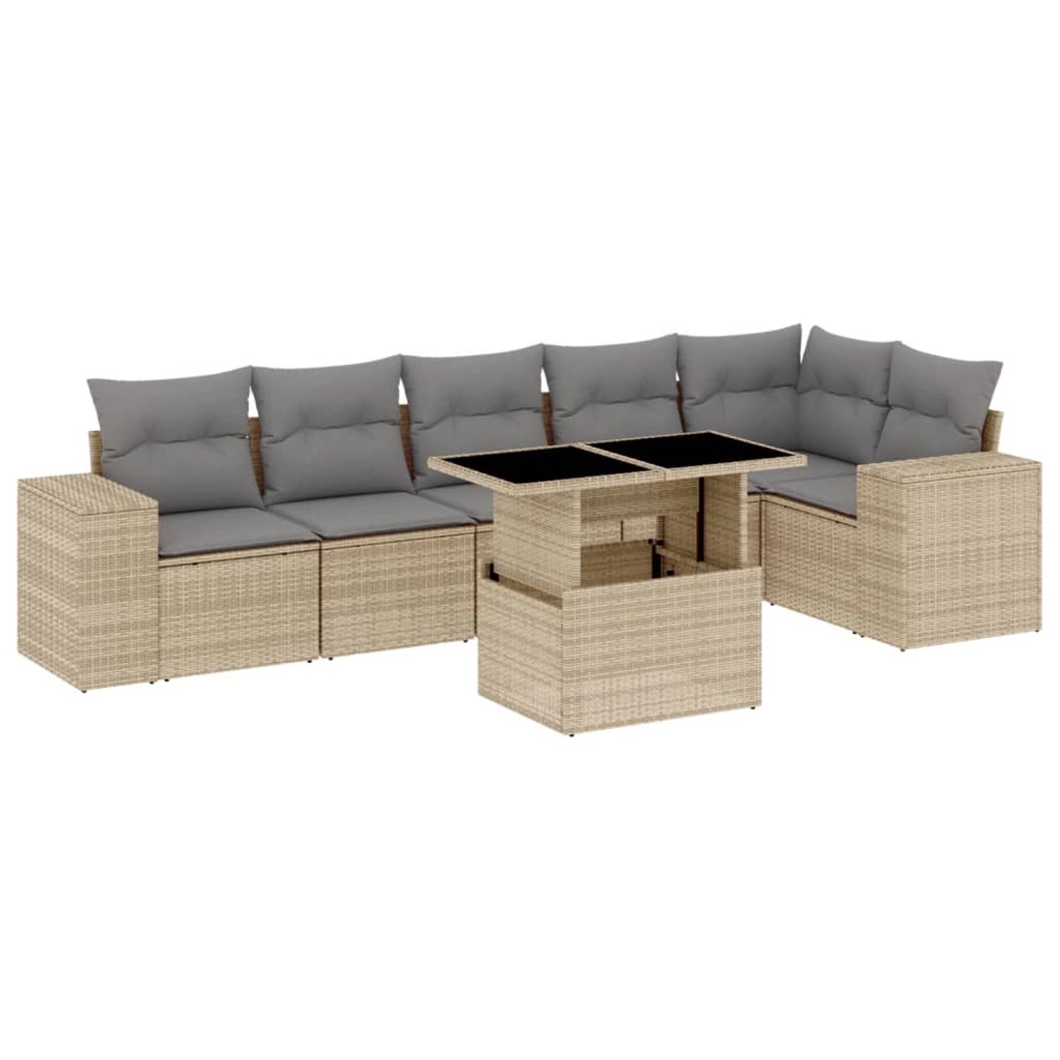 vidaXL 7-tlg Garten-Sofagarnitur mit Kissen Beige Poly Rattan Modell 375 günstig online kaufen