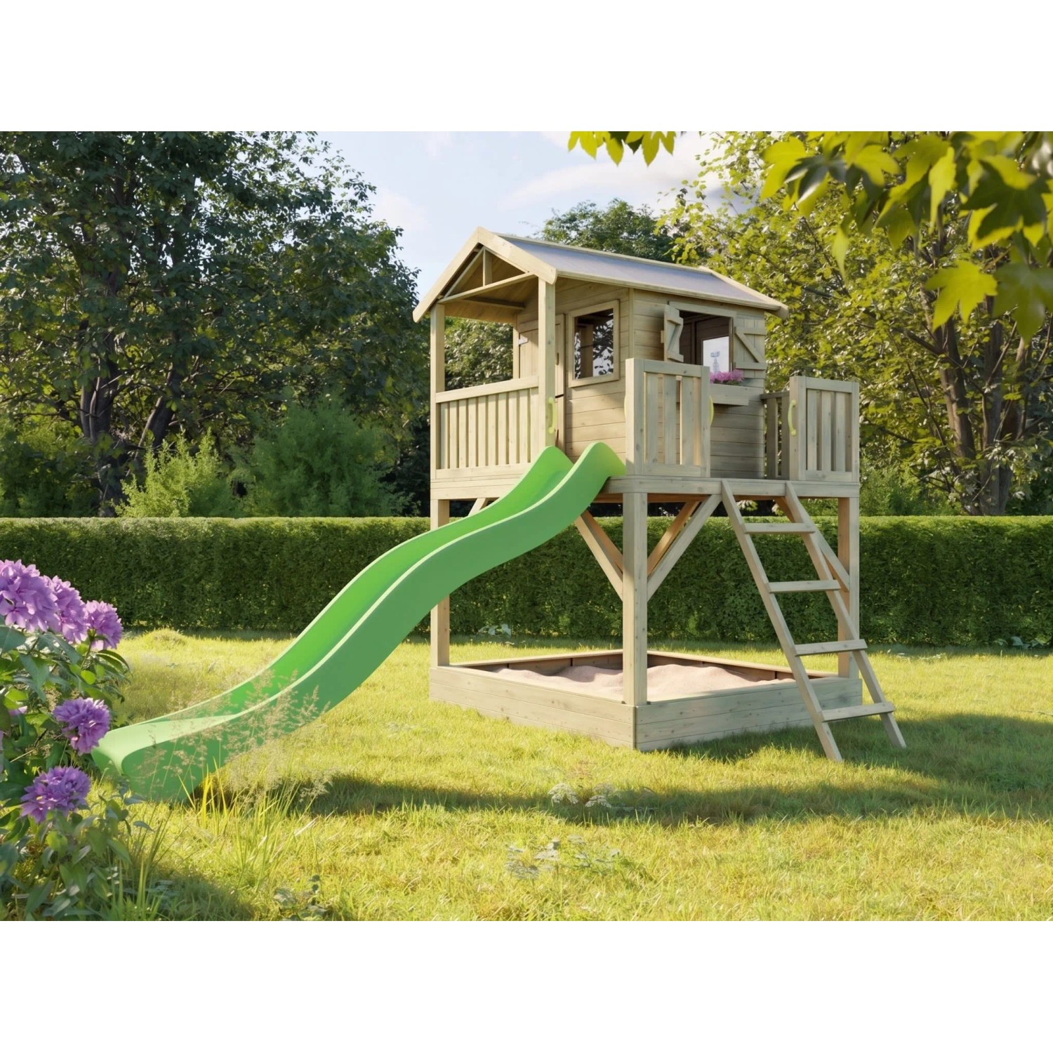 Prestige Garden Stelzenhaus Funny XXL mit Sandkasten KDI Inklusive Rutsche