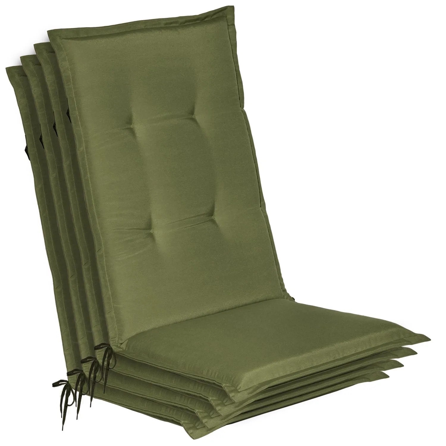 Beautissu 4er Set Gartenstuhlauflage Loft HL Olivegrün 120x50x6cm