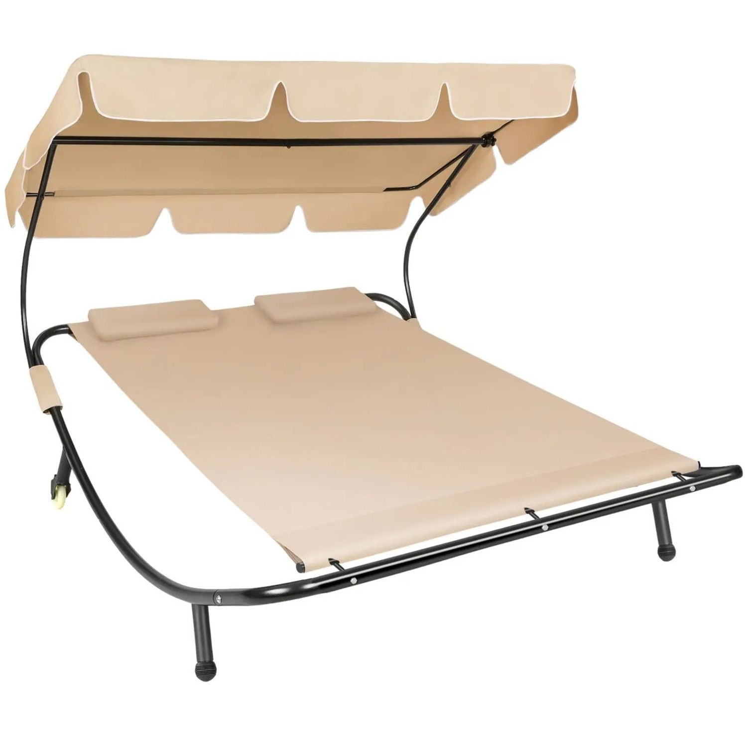 Tectake Gartenliege Livorno Für 2 Personen Stufenlos Verstellbares Sonnendach  195 x 185 x 175 cm Schwarz Beige