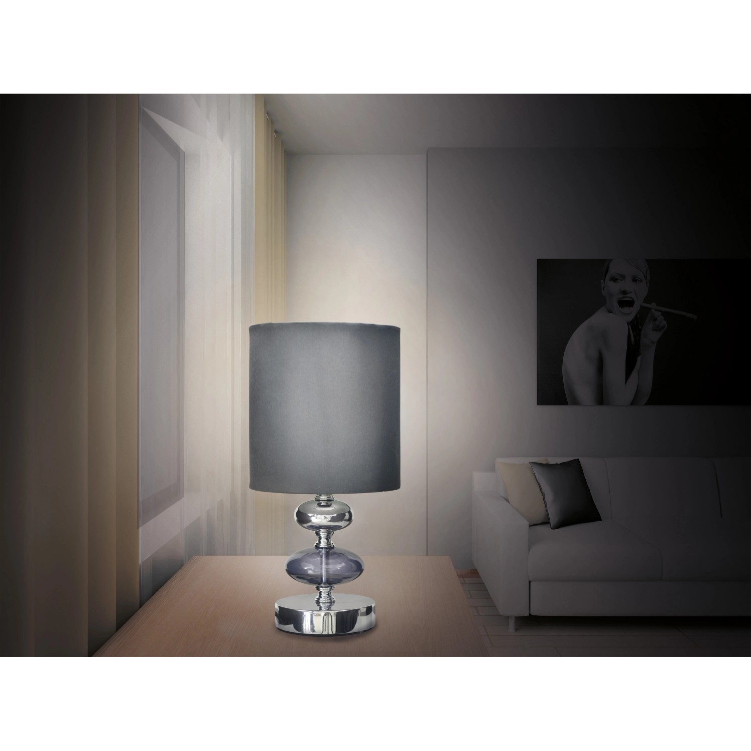 Schwarze Näve Tischleuchte Mali aus Stoff, 28,5 cm hoch, für Design-Tischlampen.