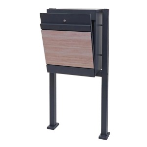 PROREGAL Paketkasten Mit Standfuß HxBxT 120x59x36cm Paketbox Paketstation Standbriefkasten Metall Verzinkt Anthrazit-Holzoptik