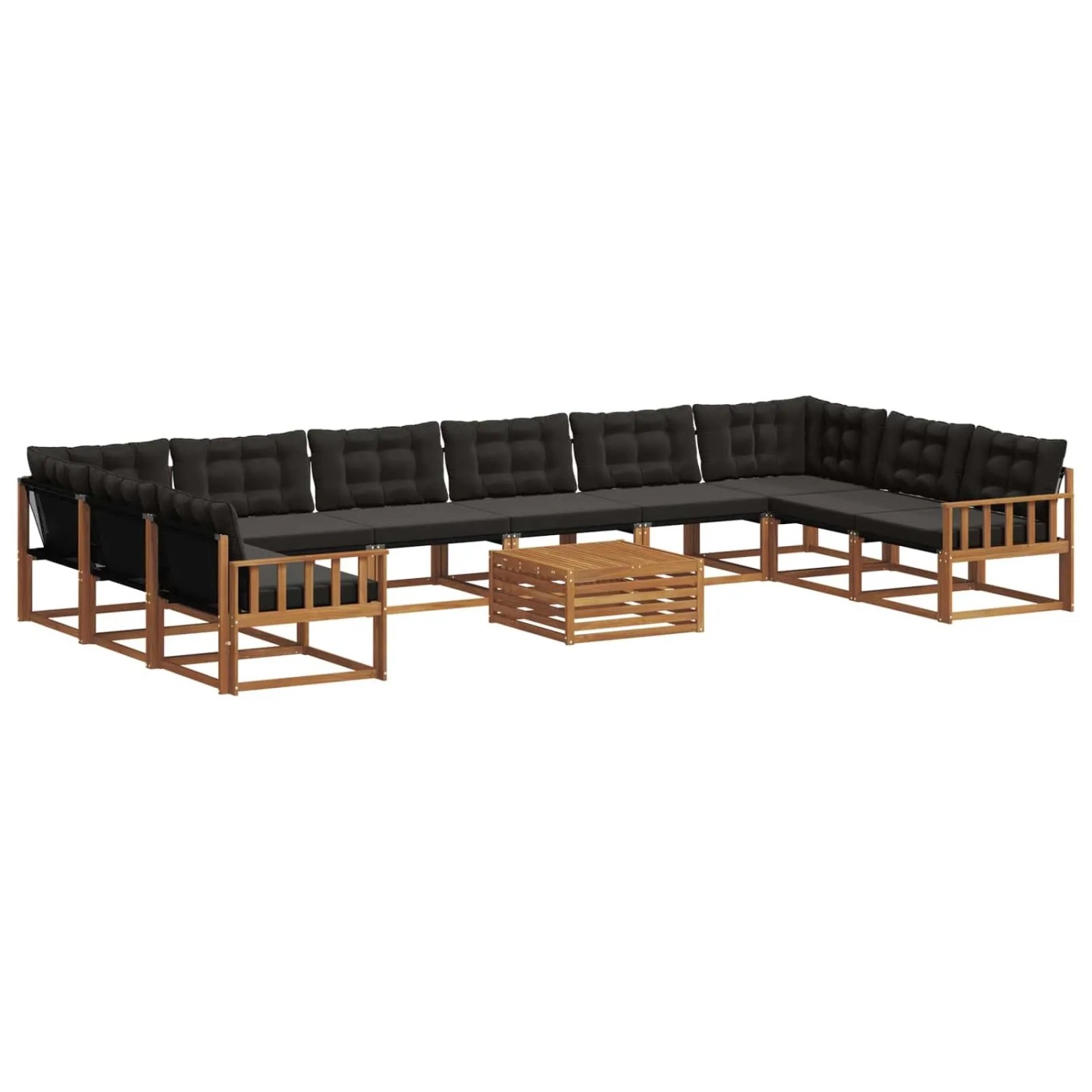 vidaXL Outdoor-Sofagarnitur mit Kissen 11-Tlg Natur und Schwarz 3369911
