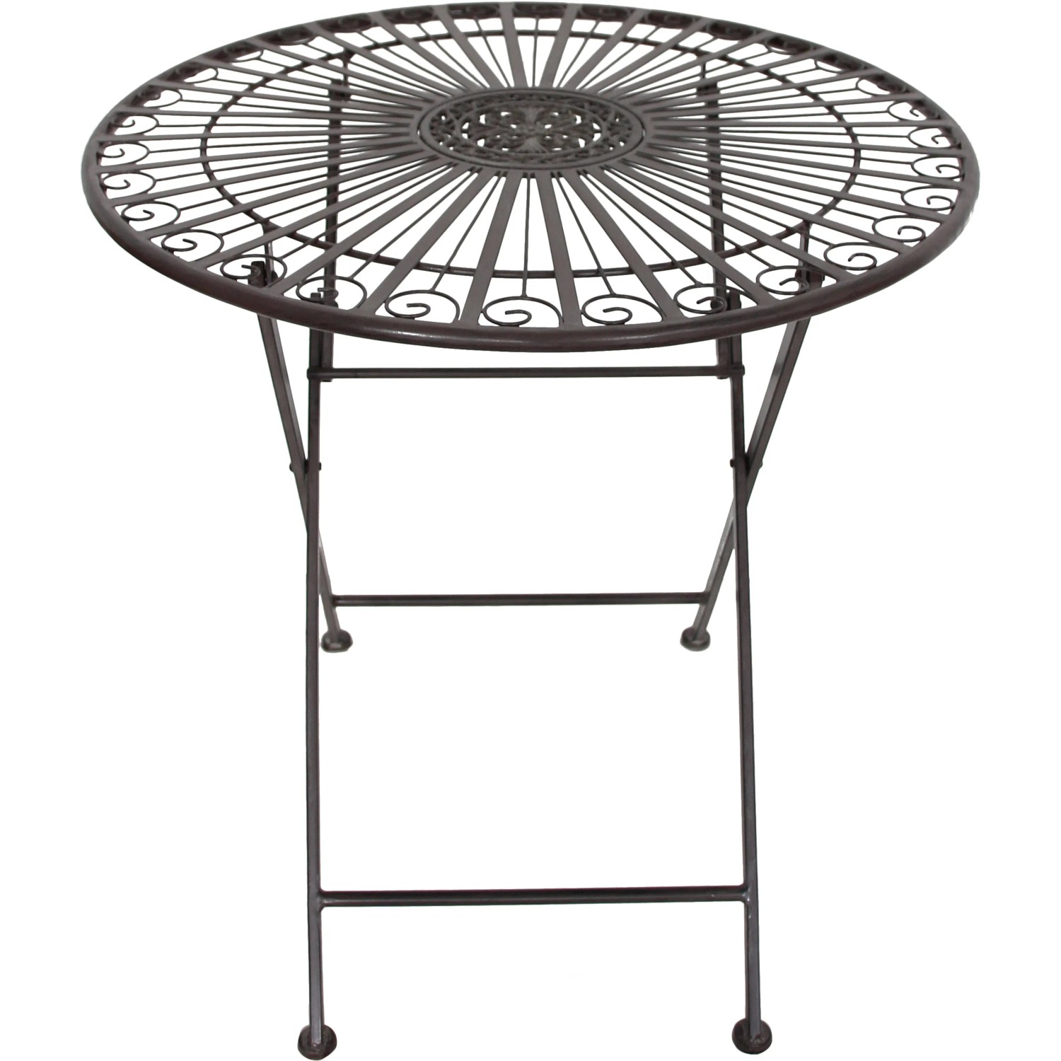 Balkon-Set Tisch Mangan, Ø 70 cm, schwarz-braun, klappbar, aus Metall mit filigranem Muster.