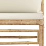vidaXL Garten-Lounge-Set, 6-teilig, Bambus mit cremeweißen Kissen.