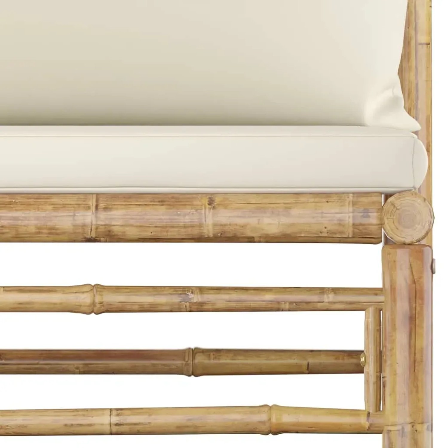 vidaXL Garten-Lounge-Set, 6-teilig, Bambus mit cremeweißen Kissen.