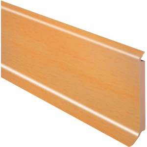 Sockelleiste Buche Dunkel, 60mm hoch, aus Hartschaumkern. Ideal für den Innenausbau.