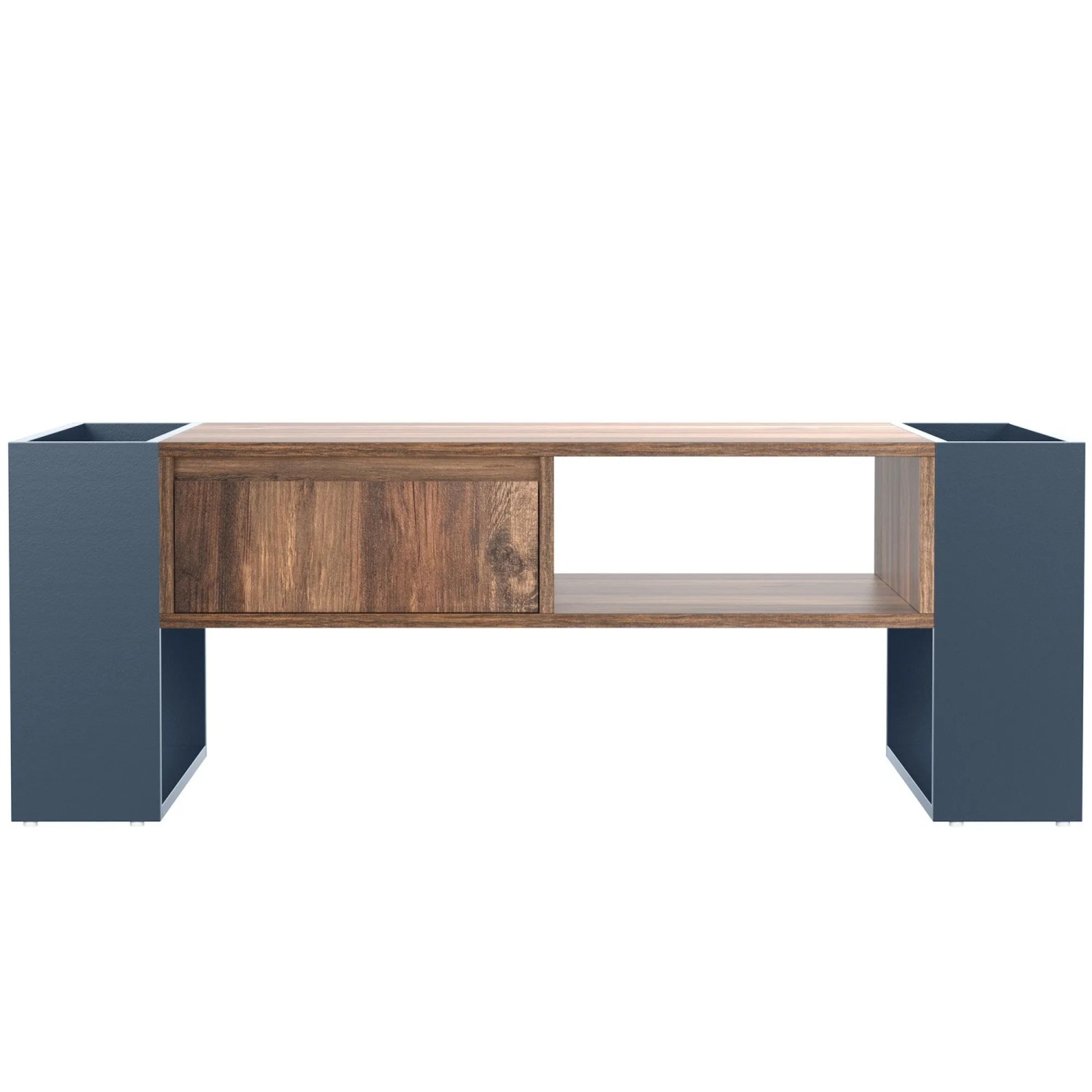 Okwish Couchtisch Aus Holzmaserung Mit Staufächern Wohnzimmer-Sofatisch 111 × 60 Cm Grau/Holz