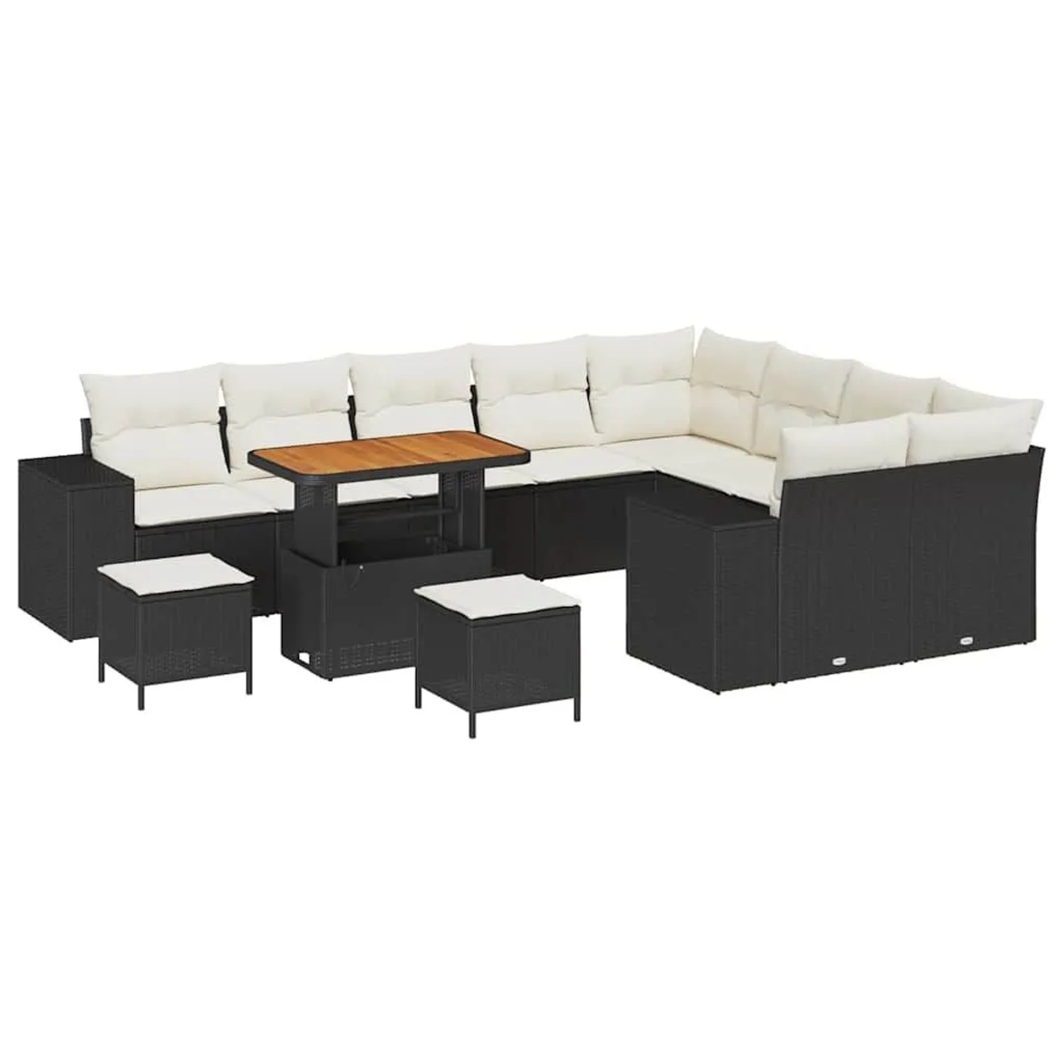 vidaXL Garten-Sofa-Set mit Kissen 12-Tlg Schwarz und Creme 3363995