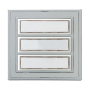 REV Klingeltaster 3-fach, silberfarben, mit beleuchtbaren Namensschildern für Aufputzmontage.