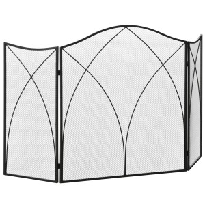 Schwarzes, faltbares Kaminschutzgitter aus Metall von HOMCOM, 108x24x76 cm.