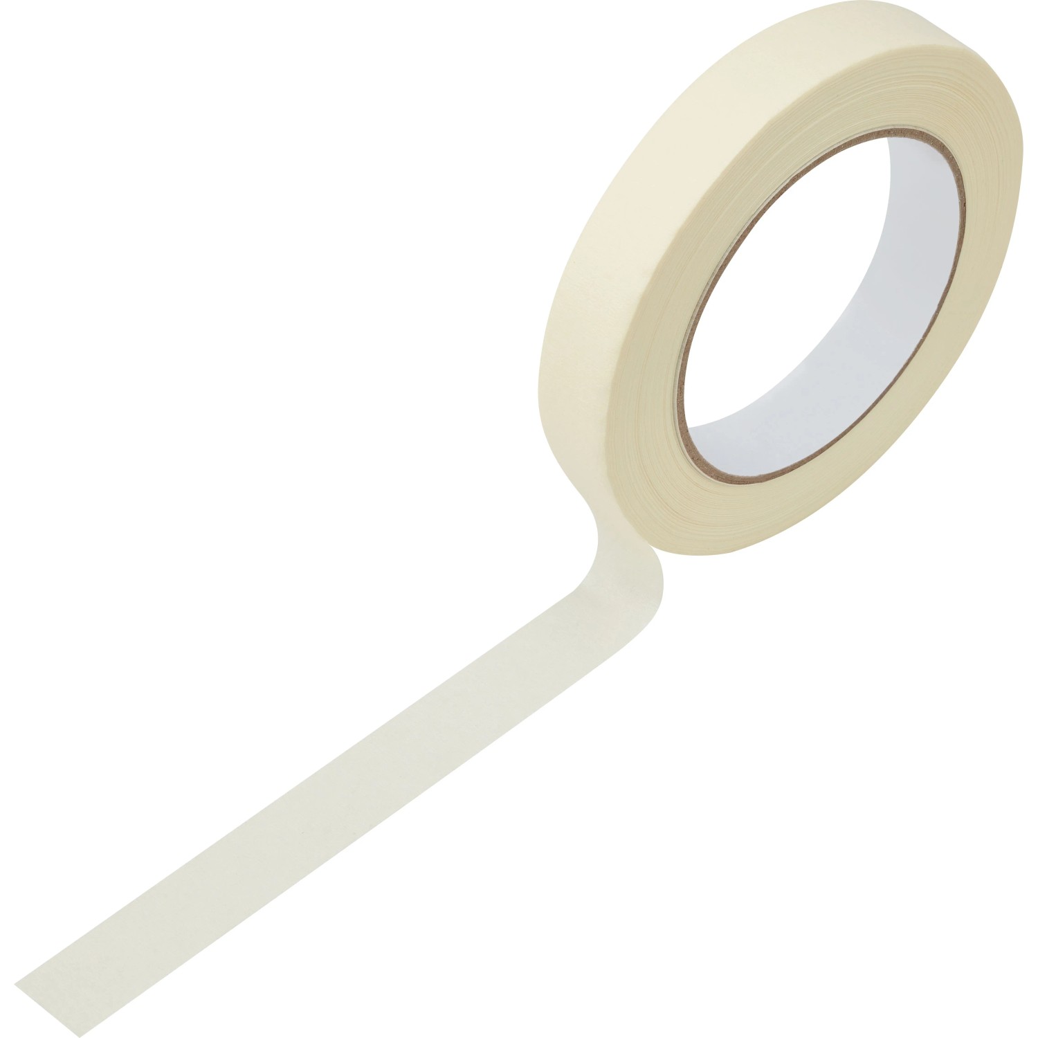 Beiges Malerkrepp auf Rolle, ein Stück abgezogen. Ideal für präzises Abkleben bei Malerarbeiten.