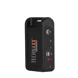 Technaxx TX-218 Schnellstartsystem: Starthilfe & Powerbank mit USB-Anschlüssen in Schwarz.
