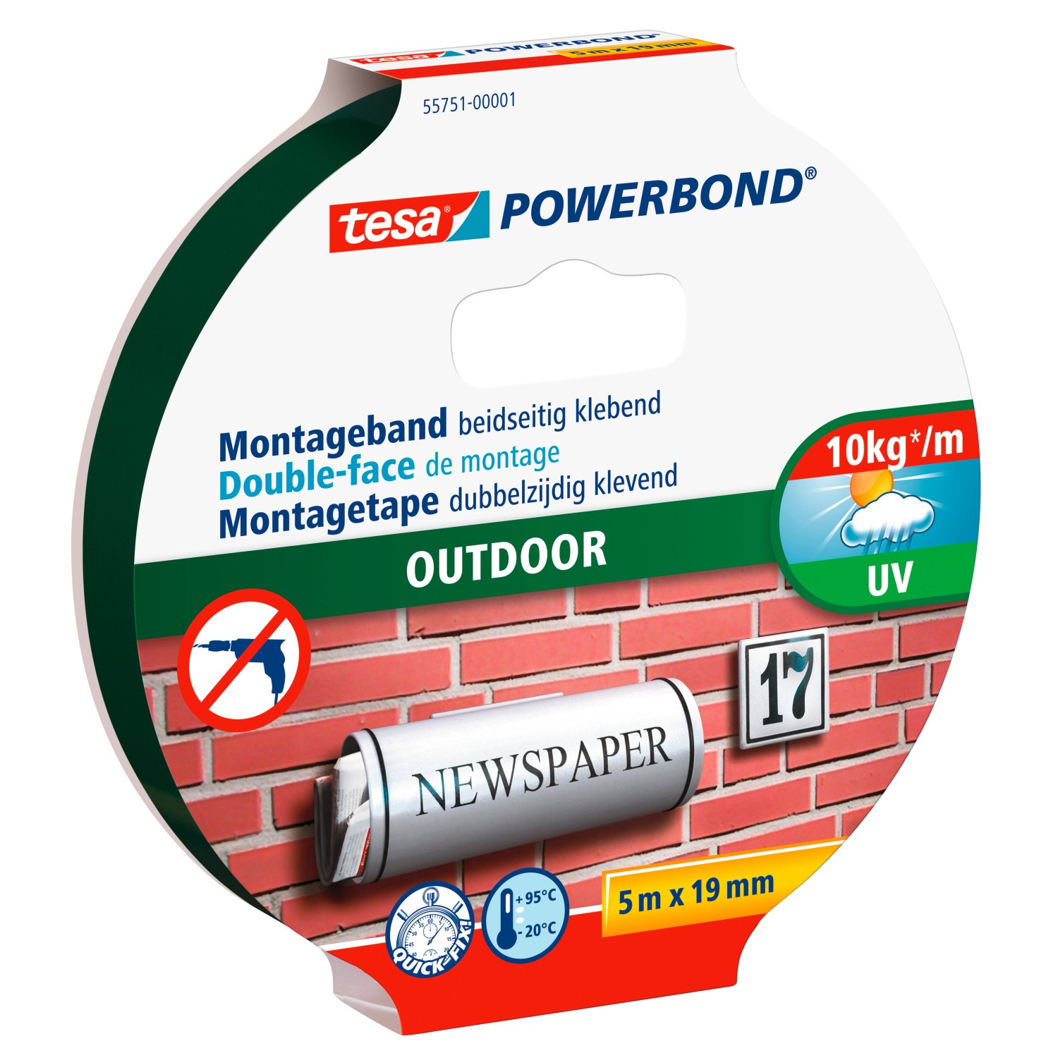 Tesa Powerbond Montageband Outdoor 5 m x 19 mm