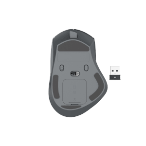 Hama WM-900 Multi-Device-Maus, ergonomisch, schwarz, Unterseite mit USB-Empfänger.