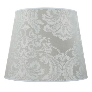 Eleganter silberner Stoff-Lampenschirm für Stehleuchten, Ø 38 cm, mit glänzendem Barock-Muster. Ideal für E27 Fassungen.