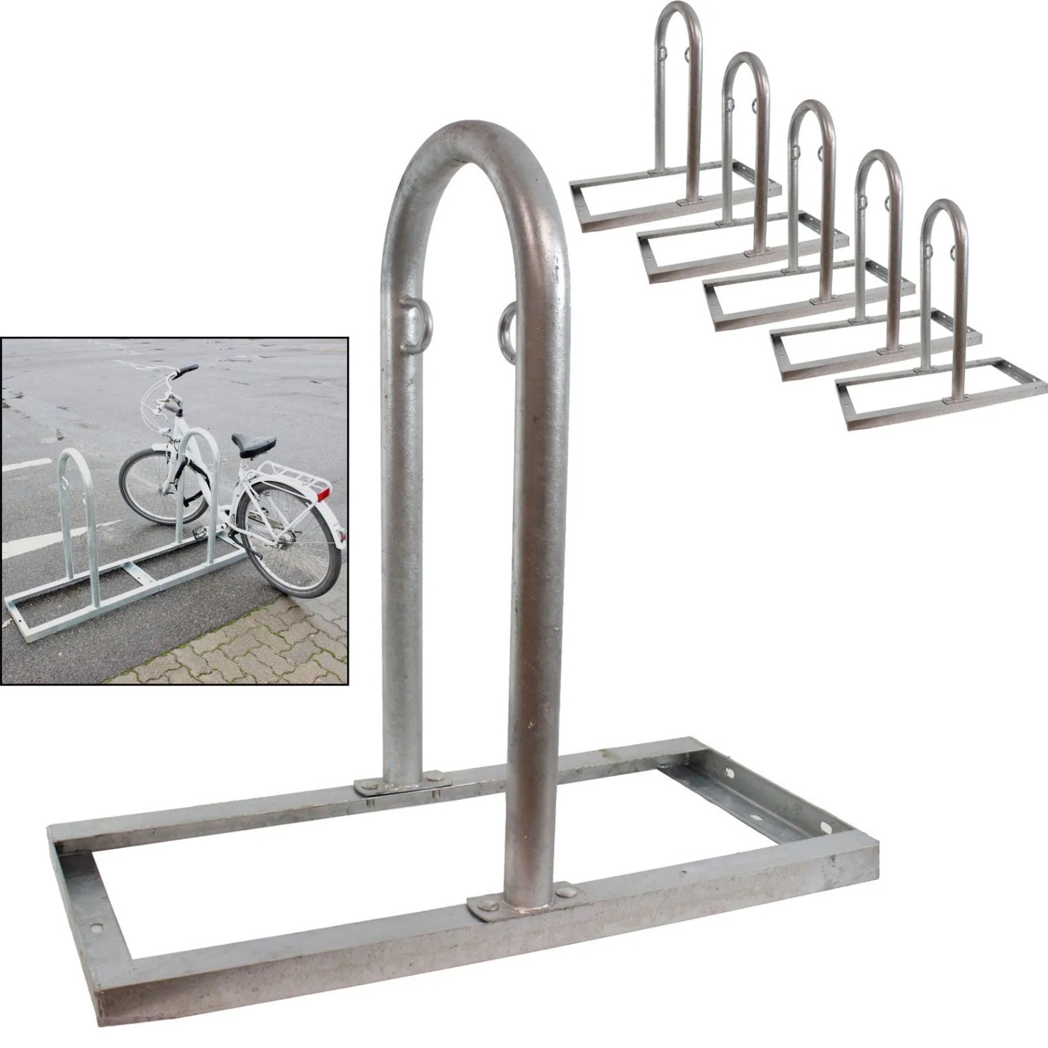 TRUTZHOLM 5x Fahrradanlehnbügel  90 x 84 cm Stahl Feuerverzinkt Durchmesser 49 mm Typ U