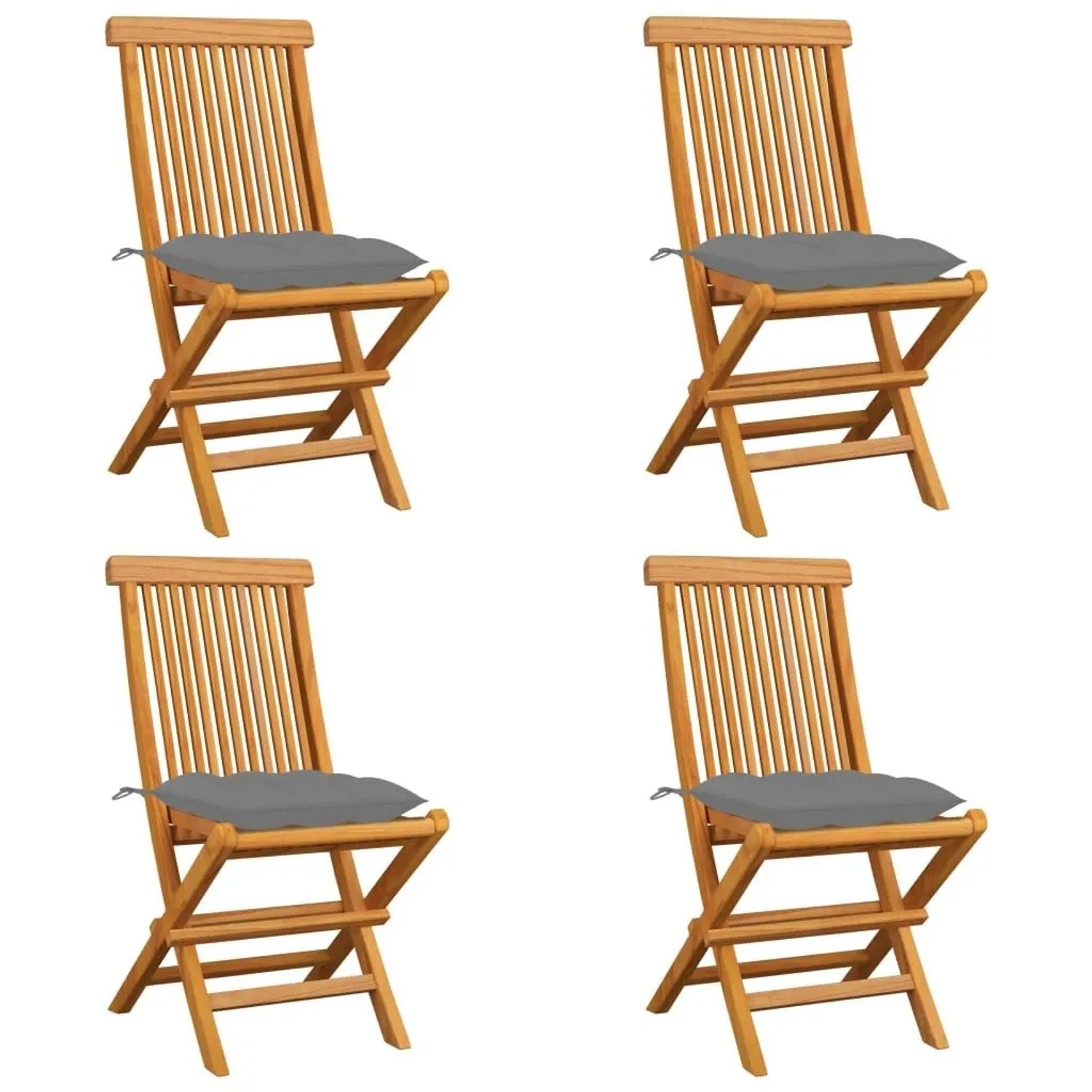 vidaXL Gartenstühle mit Grauen Kissen 4 Stk Massivholz Teak 3062584 günstig online kaufen