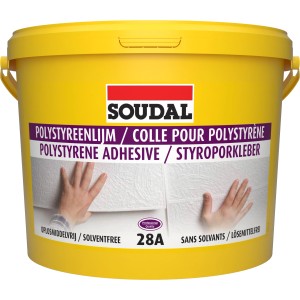 Eimer Soudal Styroporkleber 28A, 15 kg, gebrauchsfertig für Styropor und Schaumstoffe.