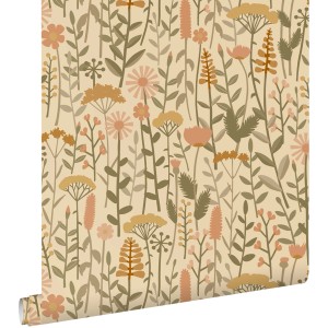 ESTAhome Tapete Feldblumen Gelb Orange und Grün 50 x 900 cm