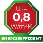 Energieeffizientes Nebeneingangstür-Symbol mit Ud-Wert 0,8 W/m²K.