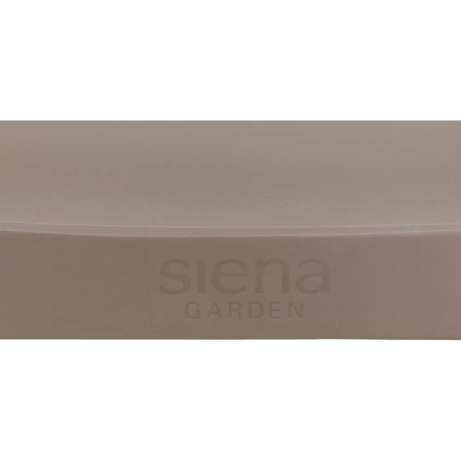 Detailaufnahme: Siena Garden Stapelstuhl Square in Taupe, Gartenstuhl mit Logo.