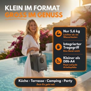 Sommertal Eiswürfelmaschine EM12S, tragbar, für Küche, Büro & Camping. Leise Eisproduktion bis 12kg/24h.