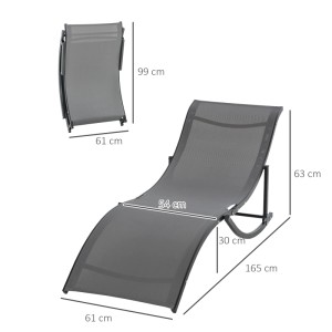 Outsunny Sonnenliegen 2er-Set, ergonomisch geformt, dunkelgrau, mit Maßangaben.