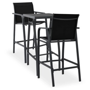 vidaXL Gartenbar-Set, 3-teilig, schwarz: Bartisch mit 2 Barstühlen aus Stahl und Textilene für den Garten.