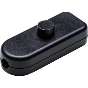 Schwarzer Schnurzwischenschalter (2A) für Lampeninstallationen.