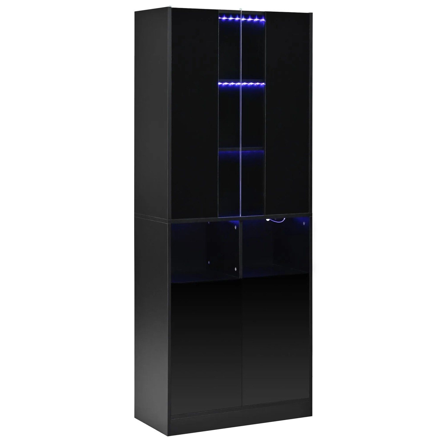 Merax Hochschrank mit Acryl Sichtfenster APP LED Doppeltüren
