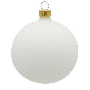 Weiße, satinierte Vitbis Weihnachtskugel, 8 cm Durchmesser. Festliche Weihnachtsbaumkugel.
