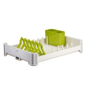 PROREGAL Geschirrtrockner aus Edelstahl/Kunststoff, weiß, mit Besteckköcher und Tellerhaltern.