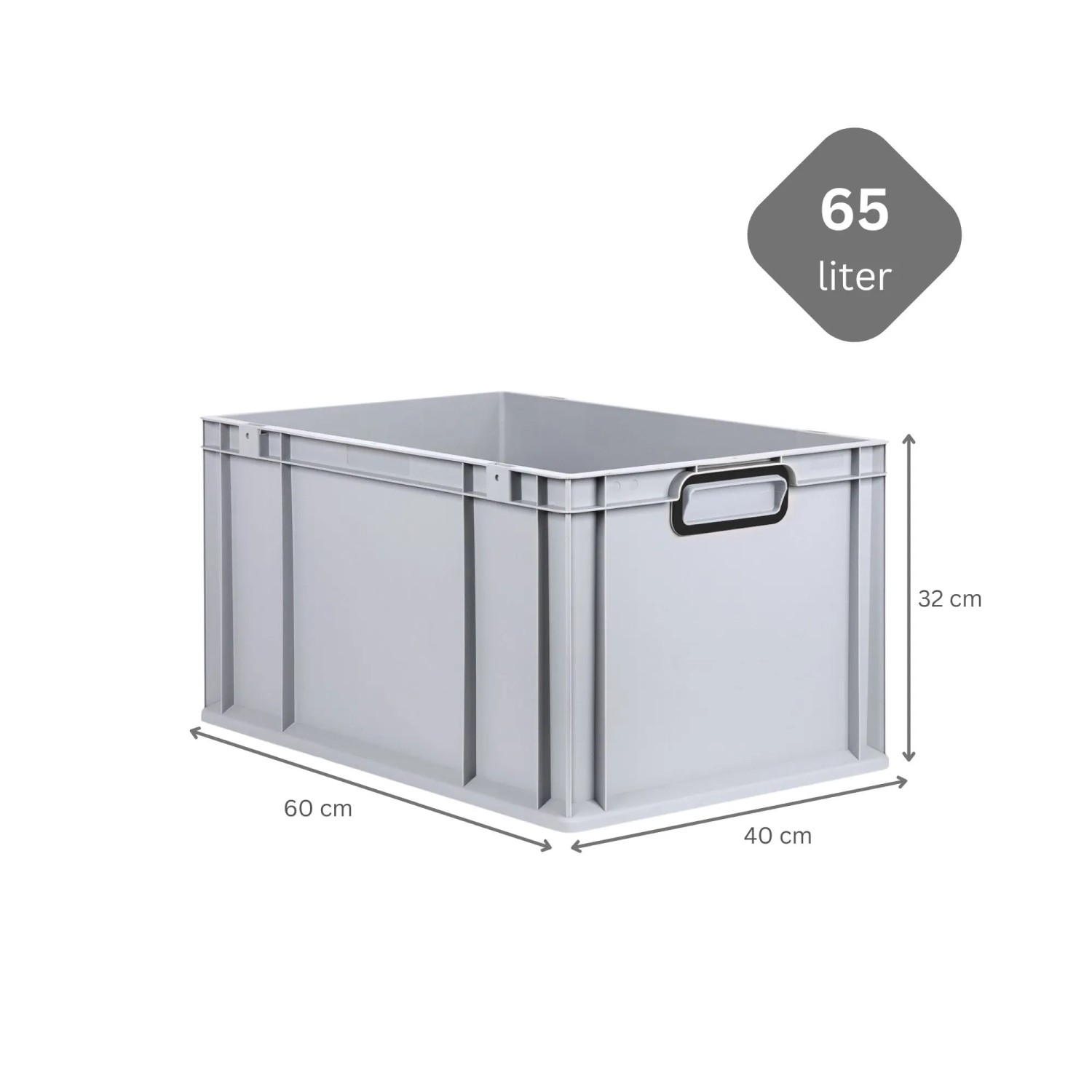 Graue PROREGAL Eurobox 65L mit Deckel, eine robuste Aufbewahrungsbox/Transportbox aus Kunststoff.